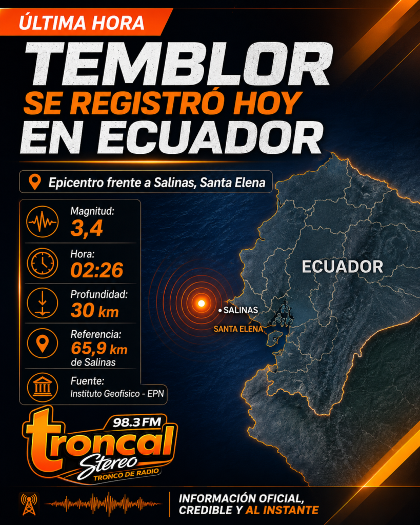Sismo de magnitud 3,4 se registró frente a las costas de Santa Elena